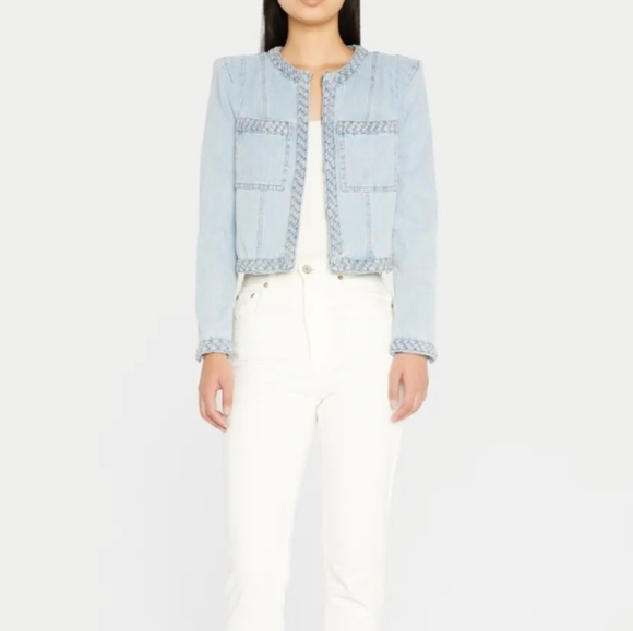 Veronica Beard Arrowe Cropped Chambray Jacket with Braided Trim - Picture 2 of 16